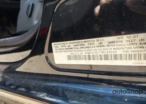 2007 Volkswagen Jetta Wolfsburg Edition from USA, damaged, VIN 3VWEG71K77M133224